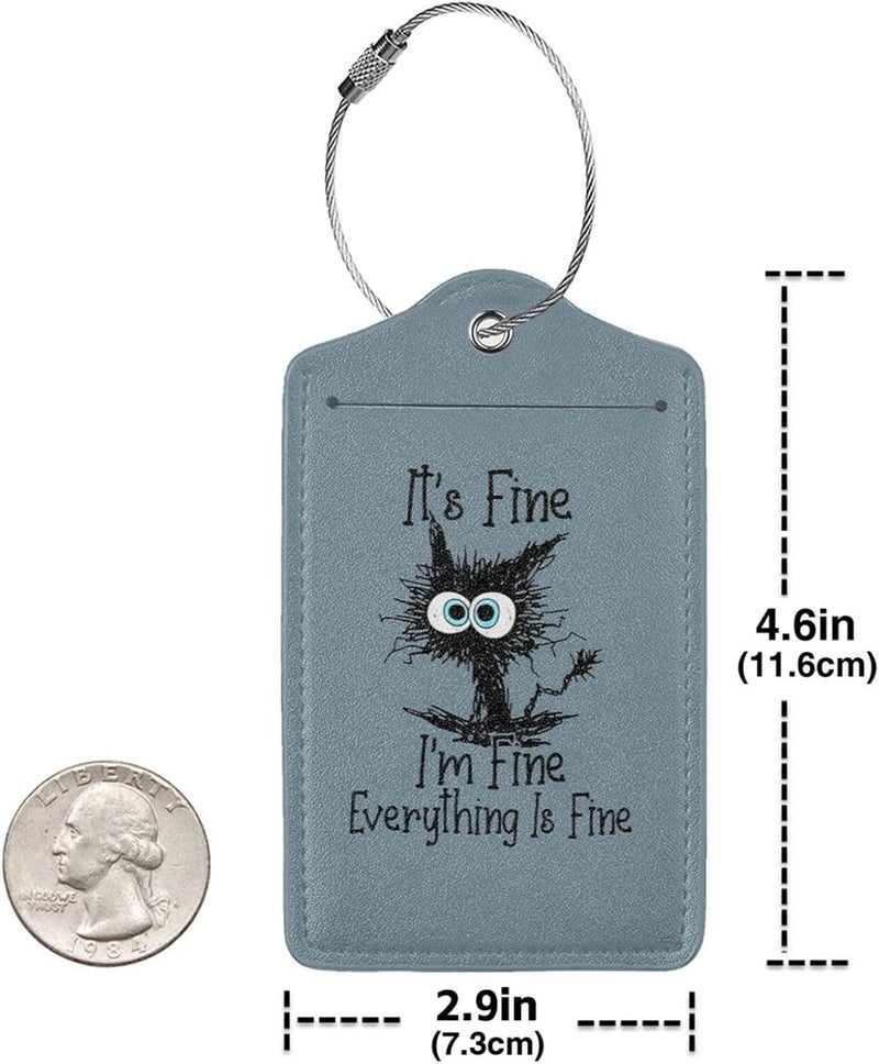 GACCAP 2 Pack Luggage Tags for Suitcase, Privacy Cover ID Label with Stainless Steel and Address Card for Travel Bag Backpack Cruise Ship Essentials Tag Women Men - I'm Fine Funny Cat - Image 4